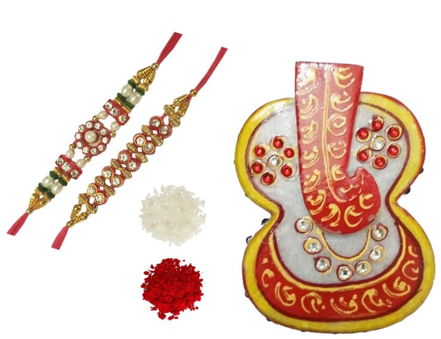 Rakhi Gift Set for brother: Marble chopra, rakhi set, roli chawal (rakhi4e)