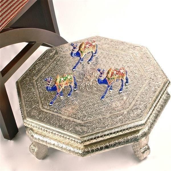 Kandrai work wooden low table "Silver Splendour"
