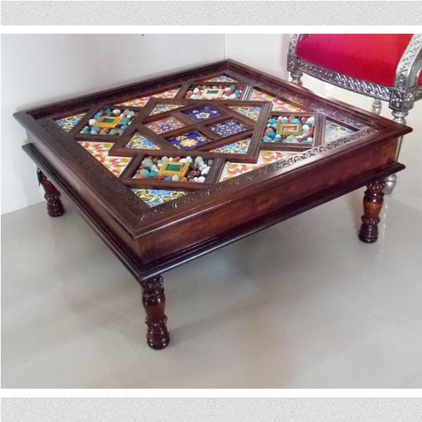 Coffee table "Big Mosaic of tiles & pebbles"