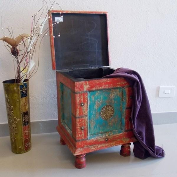 Distress Finish Trunk With Brass Sheet Truck "Red & Blue"