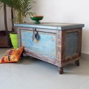 Distress Finish Big Trunk With Brass Sheet Work