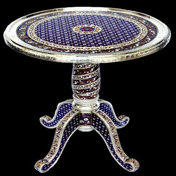 Meenakari Teak Wood Corner Table" Purple Melody"