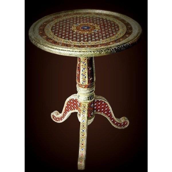 Meenakari Teak Wood Corner Table " Maroon Melody"
