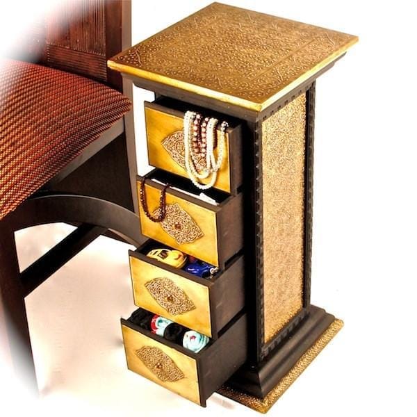 Brass And Sheesham Wood Pillar ' Royal Drawers"