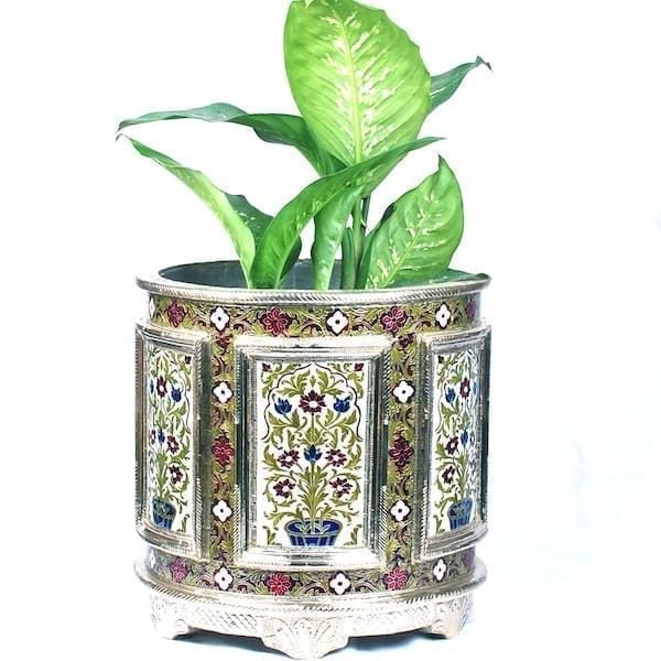 Meenakari wooden Planter" Circular flora"