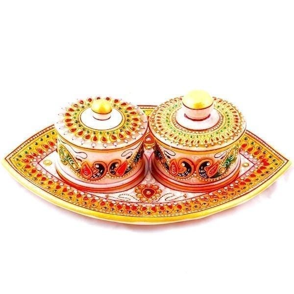 Pristine Marble Tray With 2 Serving Bowls marbletraydual