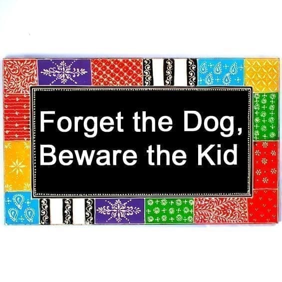 Painted Wooden wall art "Forget The Dog, Beware The Kid"