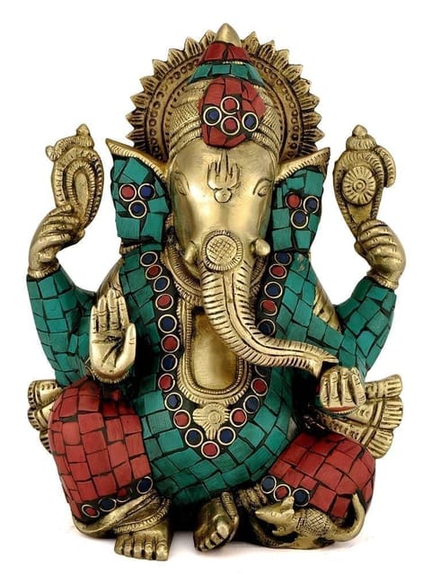 Brass with stone work statue"Majestic Ganpati"
