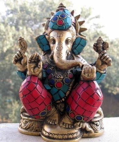 Brass with stone work statue"Majestic Ganpati"