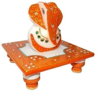 Marble lord Ganesha with chowki (ganpati05)