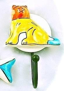 Blue pottery animal carved hanger "Kitty" bpcathanger