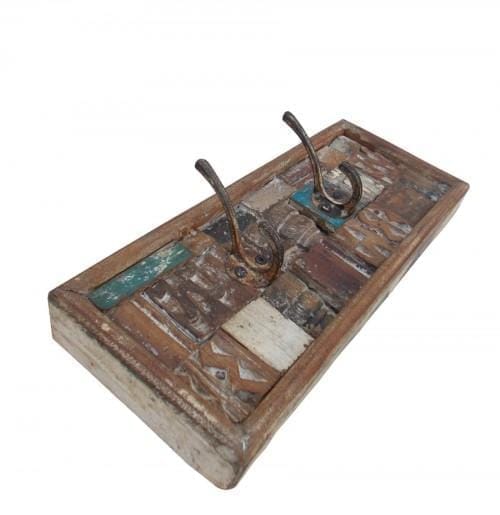 Distressed  Finished Reclaimed Wooden Mosaic Hanger (2-hook) hook09