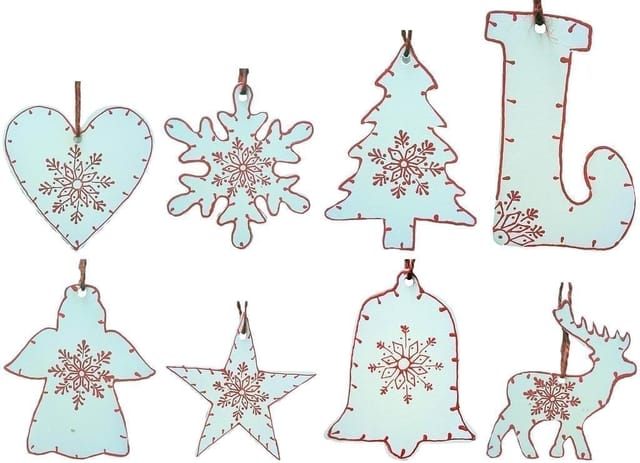Wooden Christmas decoration, White, Set of 8, 4 inches (chwt21)