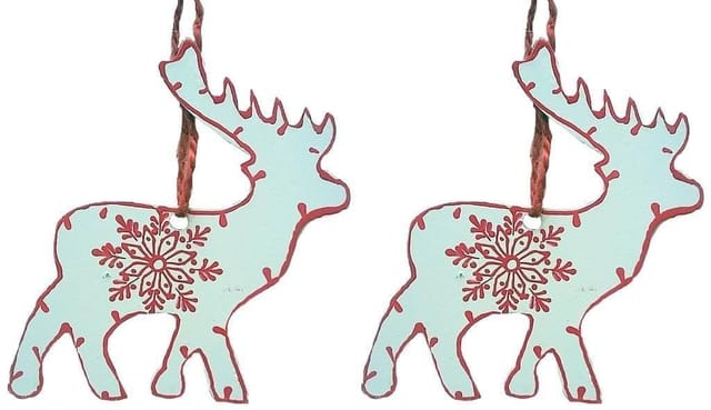Wooden Christmas decoration, White, Set of 2, 4 inches (chwt16)