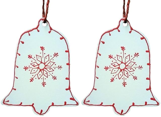 Wooden Christmas decoration, White, Set of 2, 4 inches (chwt14)