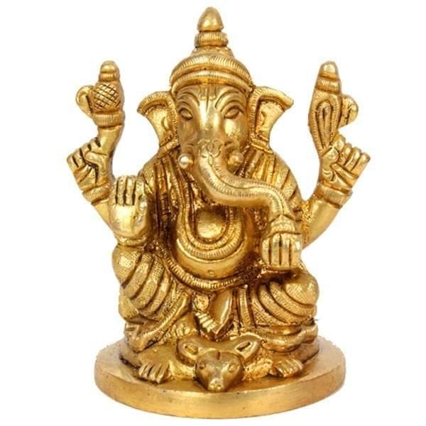 Ganesh Round Mouse base Statues Brass Sculpture (10030)