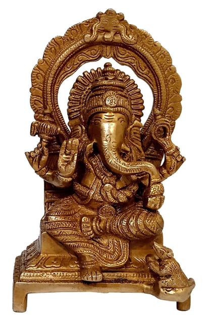 Brass Idol Ganesha (Ganapathi Vinayak) In Mandapam: Collectible Statue For Home Temple (10025)