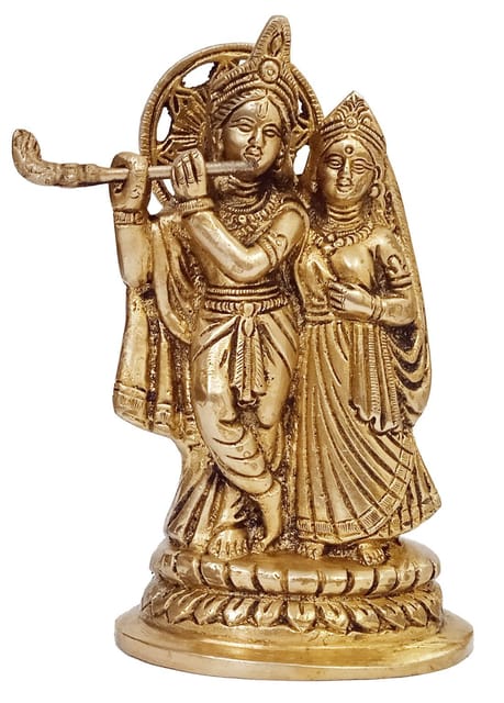 Radha-Krishna Statue Sculpted in Solid Brass Metal (10374)