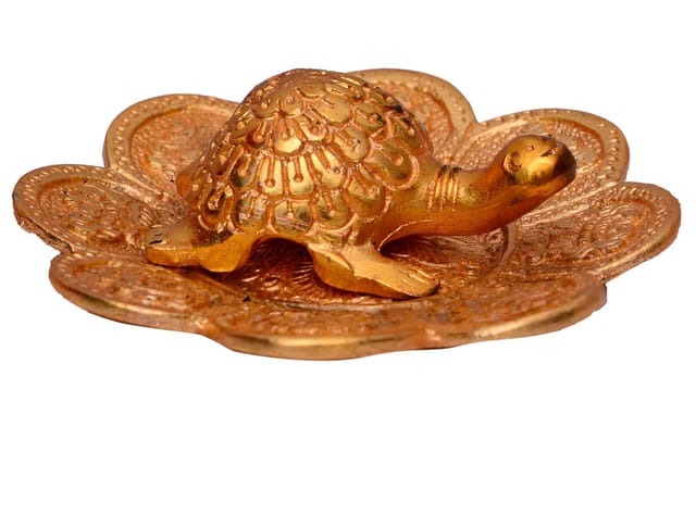 Brass metal Feng Shui tortoise on plate showpiece, Good Luck charm (10455)
