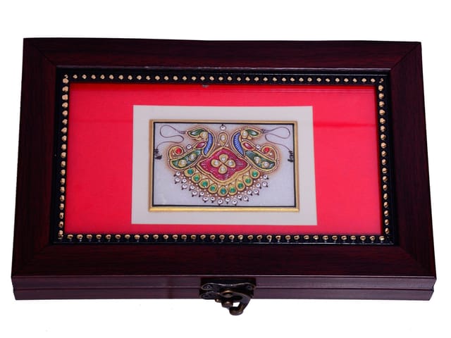 Wooden Box with handpainted marble tile for Jewelery (10479)