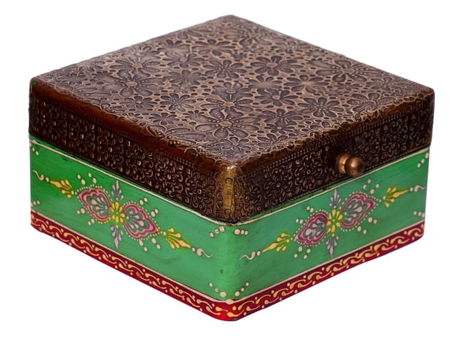 Painted & Bras sheet covered Wooden Decorative Box (10487)