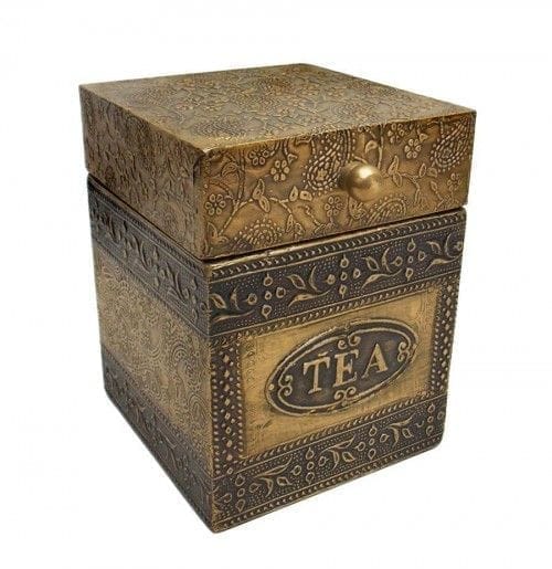 Handmade Wooden Box covered with brass sheet "Tea" (10613)