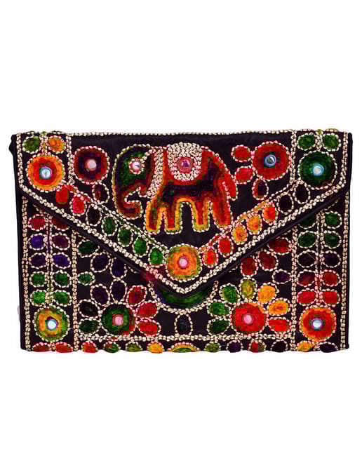Rich Indian Handwork with Elephant Motifs Cotton Handbags (10607)