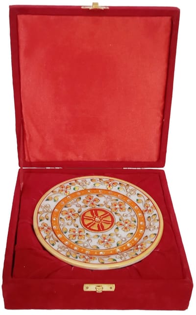 Handpainted Marble plate with wooden stand in a classy Velvet box (10559)