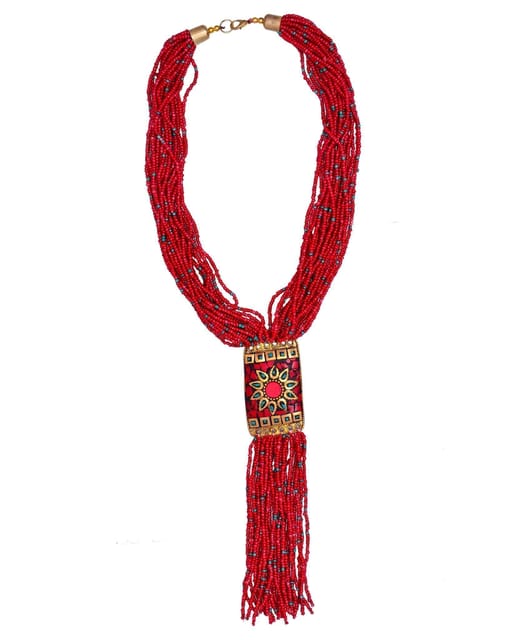Necklace Chain With Glass Beads & Mosaic Work Brass pendant; Unique Design For Partywear (30073)