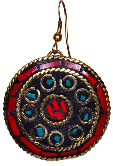 Brass Dangle Earrings With Artistic Mosaic Stonework Partwear Jewelery (30066)