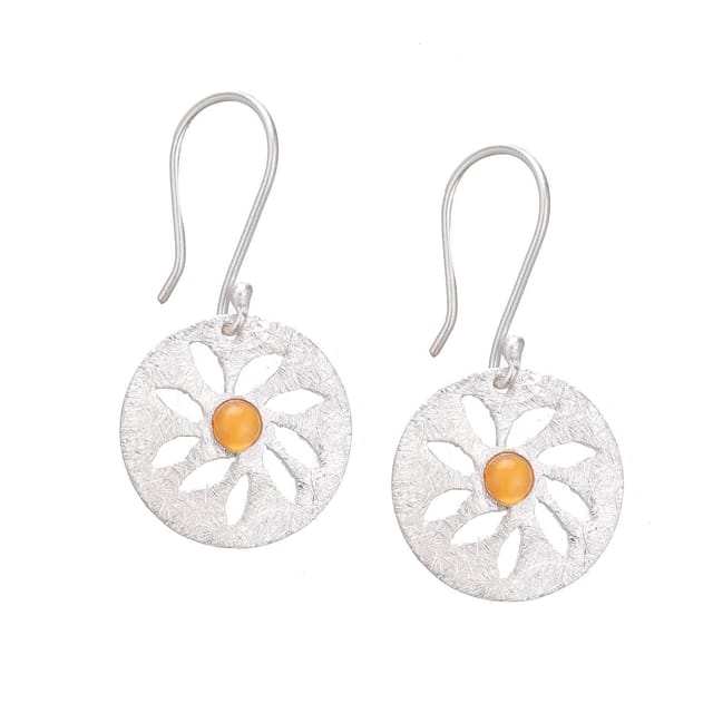 Earrings "Radiant Sun": Sterling Silver Carnelian Ear Rings Handcrafted By Master Craftsmen (30033)
