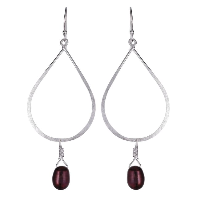 Earrings "Radiant Drop": Sterling Silver Black Pearl Dangle Ear Rings Handcrafted By Master Craftsmen (30032)