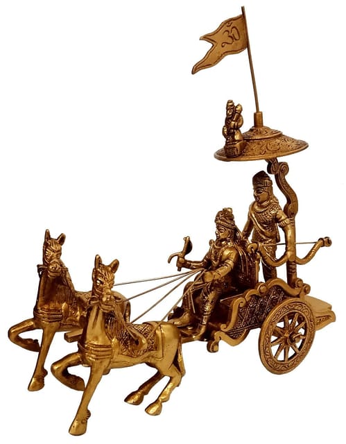 Brass Idol Mahabharat Geeta Arjun Chariot (Rath) With Krishna & Hanuman: Collectible Figurine Gift (10670)