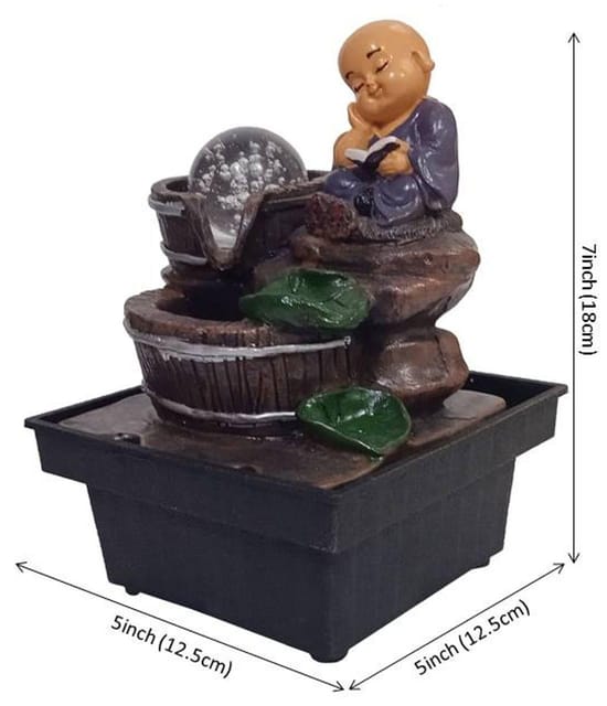 Laughing Buddha Indoor Water Fountain with rolling Crystal Ball: Compact, Light-weight And Portable Home Decor Gift (10990)