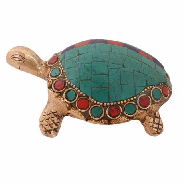 Brass Tortoise/Turtle Idol With Gemstones And Magic Numbers Lo Shu Square Nine Halls Diagram; Feng Shui Vaastu Good Luck Charm Gift (10985)