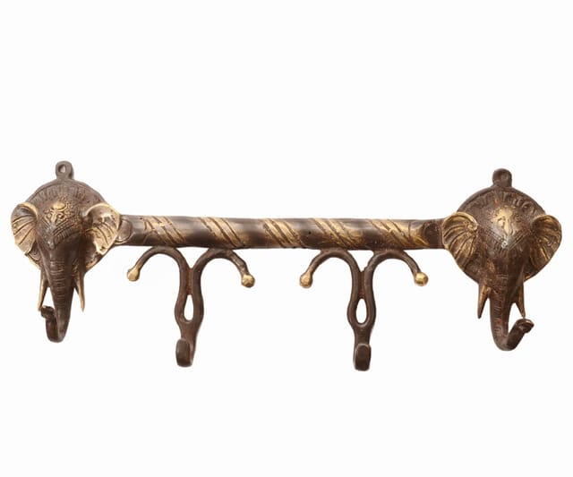 Brass Wall Hooks Hanger For Keys, Clothes In Elephant Design: Feng Shui Vaastu Wall Decor (10968)