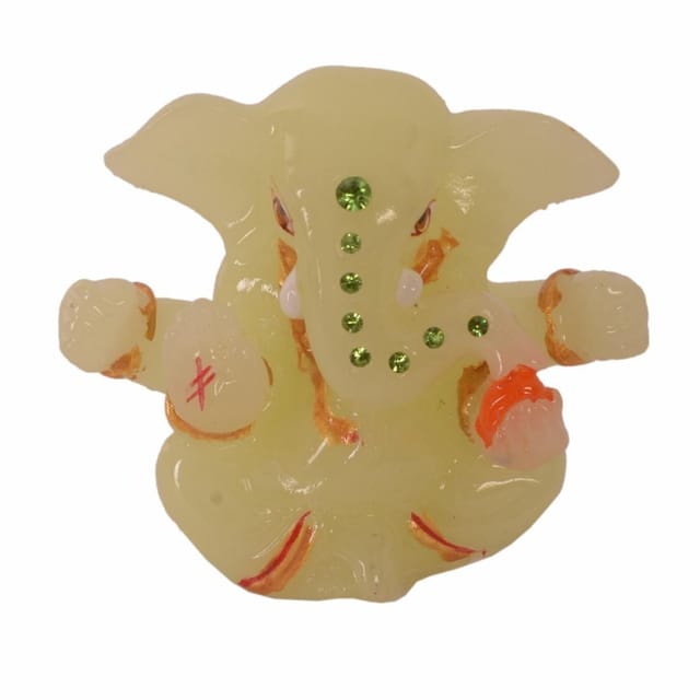 Lord Ganesha (Ganapathi/Vinayaka) Glowing Idol: Radium Painted Statue With Glow In The Dark Night-Glow Effect For Home Temple, Car Dashboard (10957)