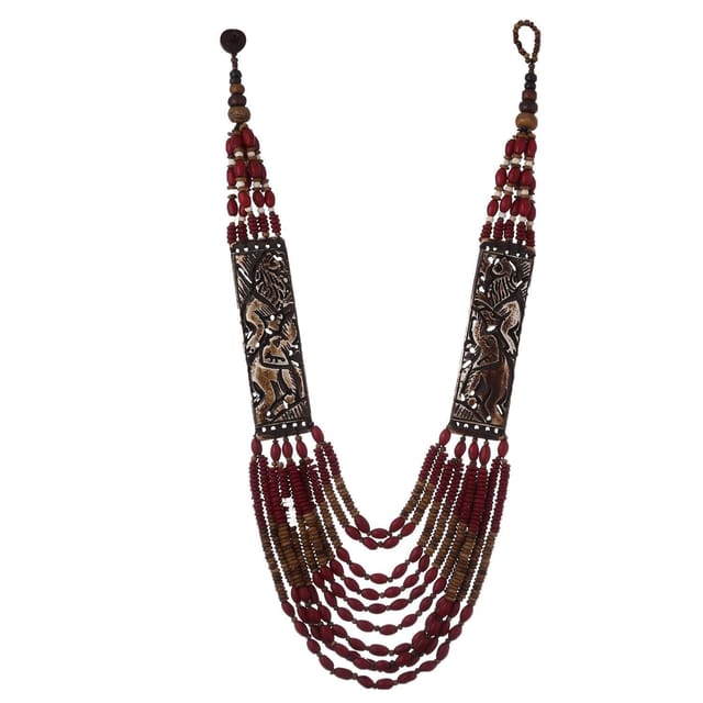 Multistrand Necklace With Stunning Bone Carving of Elephants, Classy Cool Contemporarry Look (30106)