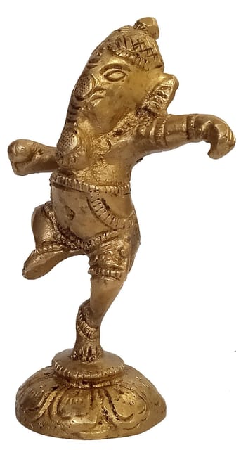 Brass Statue: Dancing Ganesha (Ganapathi/Vinayaka) Idol In Unique Posture (11087)