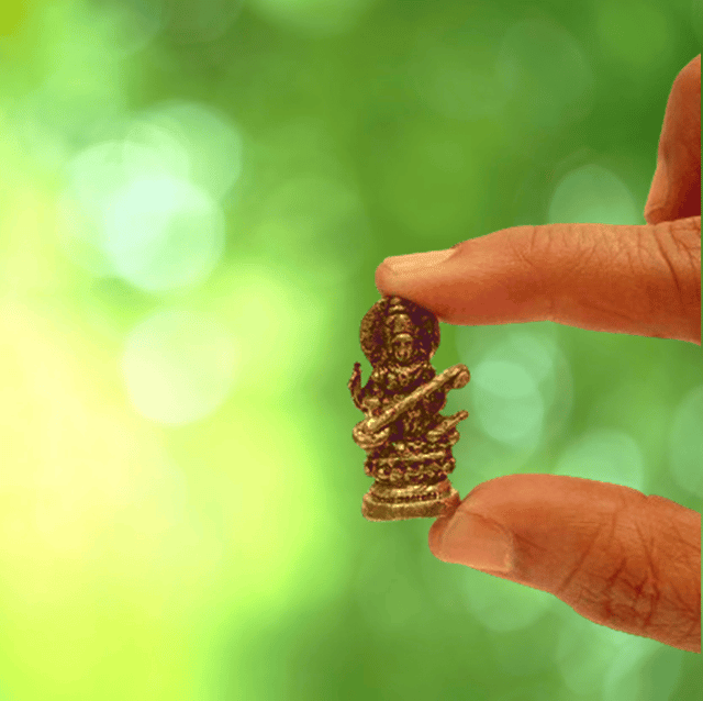 Rare Miniature Statue Saraswati (Saraswathi), Hindu Goddess Of Knowledge, Music & Arts: Unique Collectible Gift (11167)