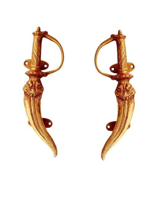 Brass Door/Window/Cupboard Handle: 'Royal Swords' - Set Of 2 (11133a)