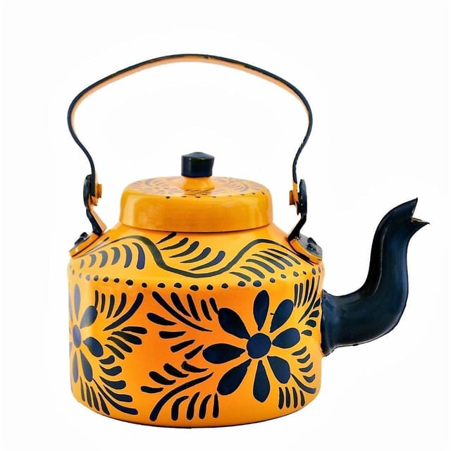 Aluminium Handpainted Kettle Teapot: Holds 6 cups, 1 litre, Indian Souvenir Gift (11218b)