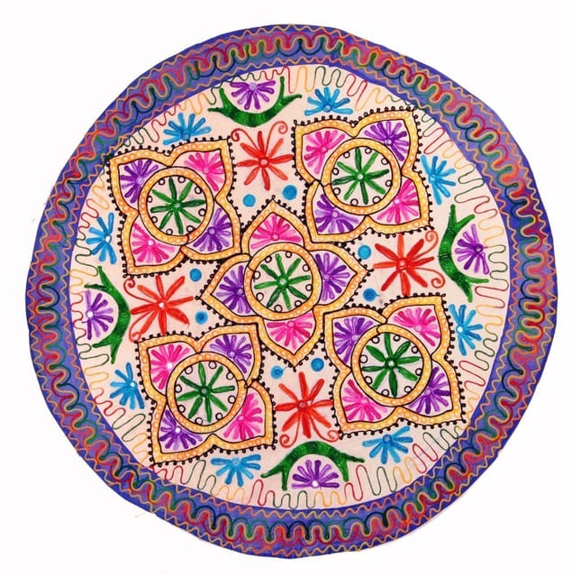 Cotton Tapestry 'Riot Of Colors': Vintage Embroidery Table Cover Or Wall Hanging (11359)