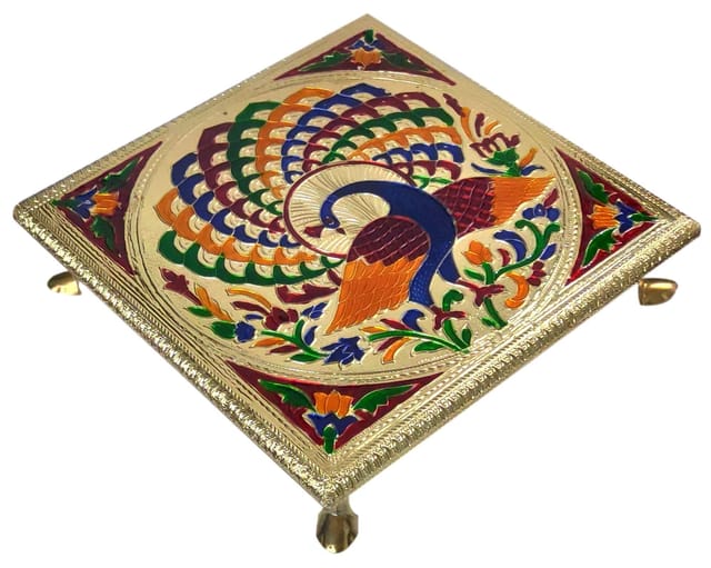 Meenakari Chowki: Wooden Stand For Idols, 9.5 Inches (10905A)