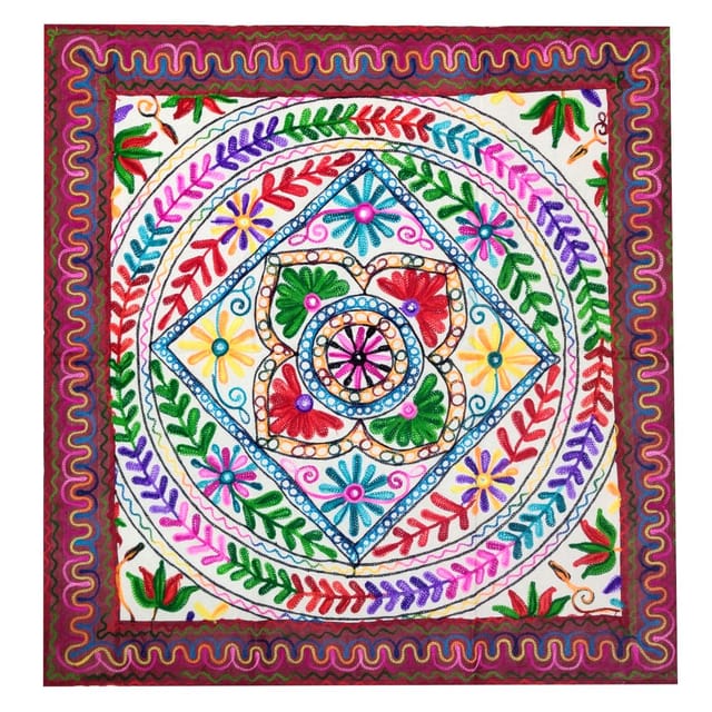 Cotton Colorful Tapestry Vintage Embroidery Table Cover Or Wall Hanging (11364)