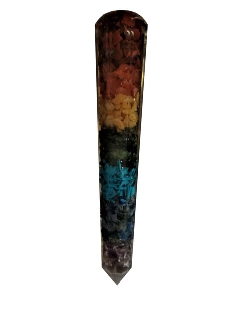 Gemstone Orgone Seven Chakra Obelisk Point Wand: Reiki Spiritual Healing Charm (11506)