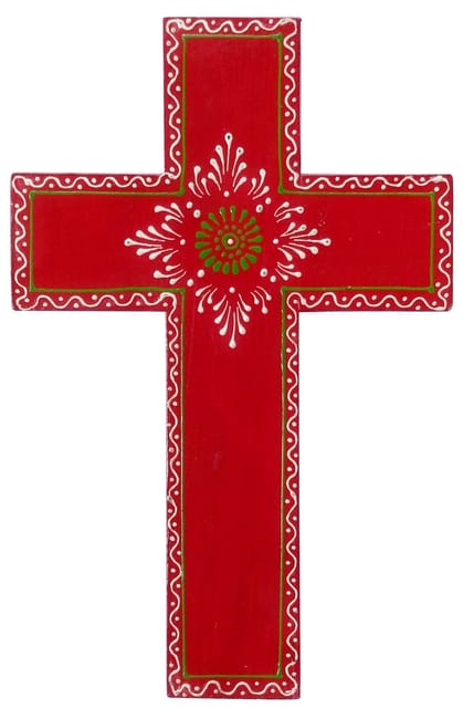 Wooden Wall Cross 'Holy Spirit': Handpainted Mangowood Plaque, Red (11446C)