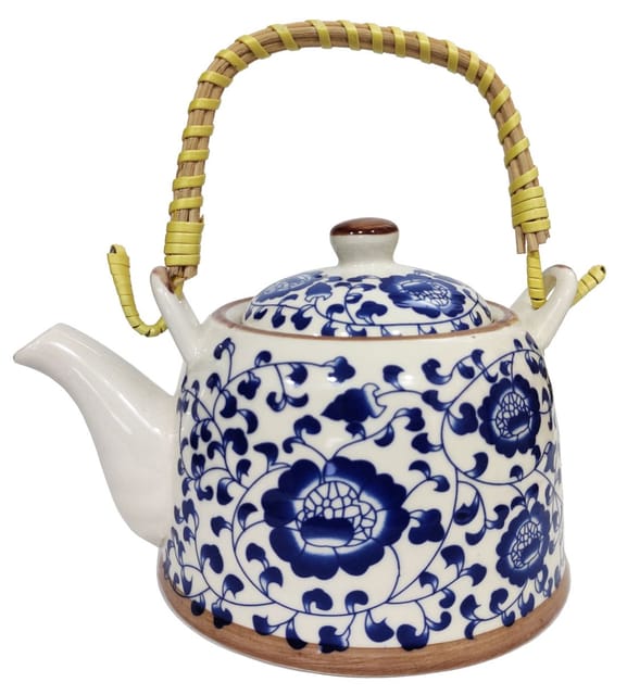 Ceramic Kettle 'Blue Beauty': 850 ml Tea Coffee Pot, Steel Strainer Included (11623)