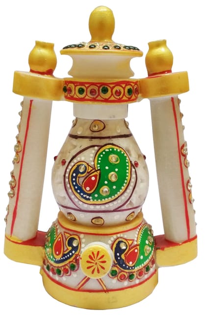 Marble Lantern: Hand Carved & Painted Decorative Electrical Lamp (11567)