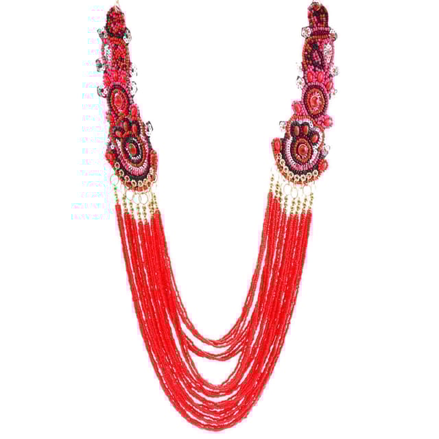 Fashion Necklace 'Regal Red' with Beads & Colorful Sequined Edges: Unique Statement Piece (30143)